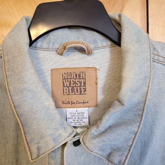 Vintage North West Blue Jean Jacket LARGE Button Down Light Faded Distressed F1 - Picture 2 of 8